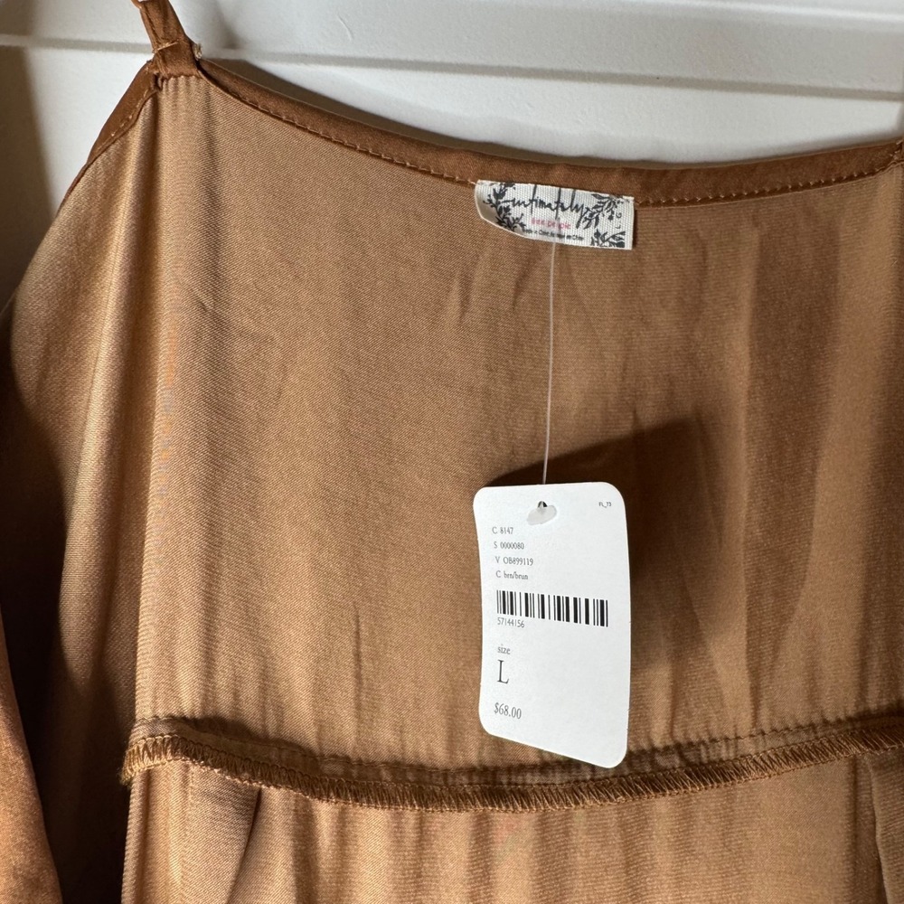 Free People All My Love Shine Mini Wrap Slip Dress Size Large Tan Brown NWT - Picture 10 of 12